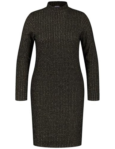 Samoon Damen Geripptes Kleid mit Glitzer-Effekt Langarm Melange, unifarben knieumspielend Black Gemustert 52 im Sale